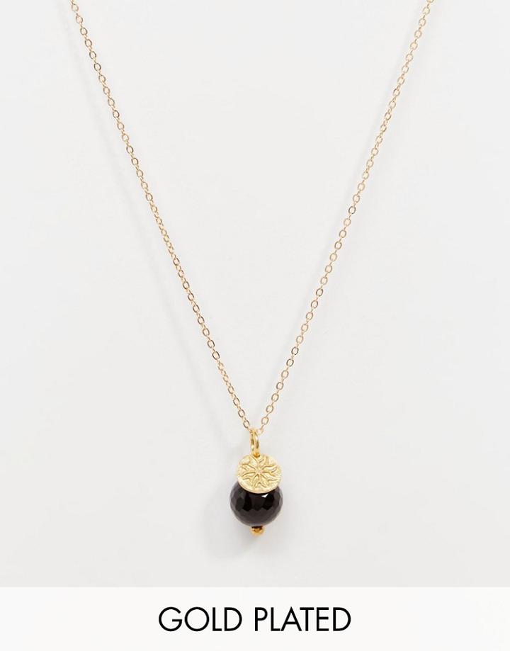 Mirabelle Facetted Onyx Ball Necklace On 45cm Gold Plated Chain - Gold