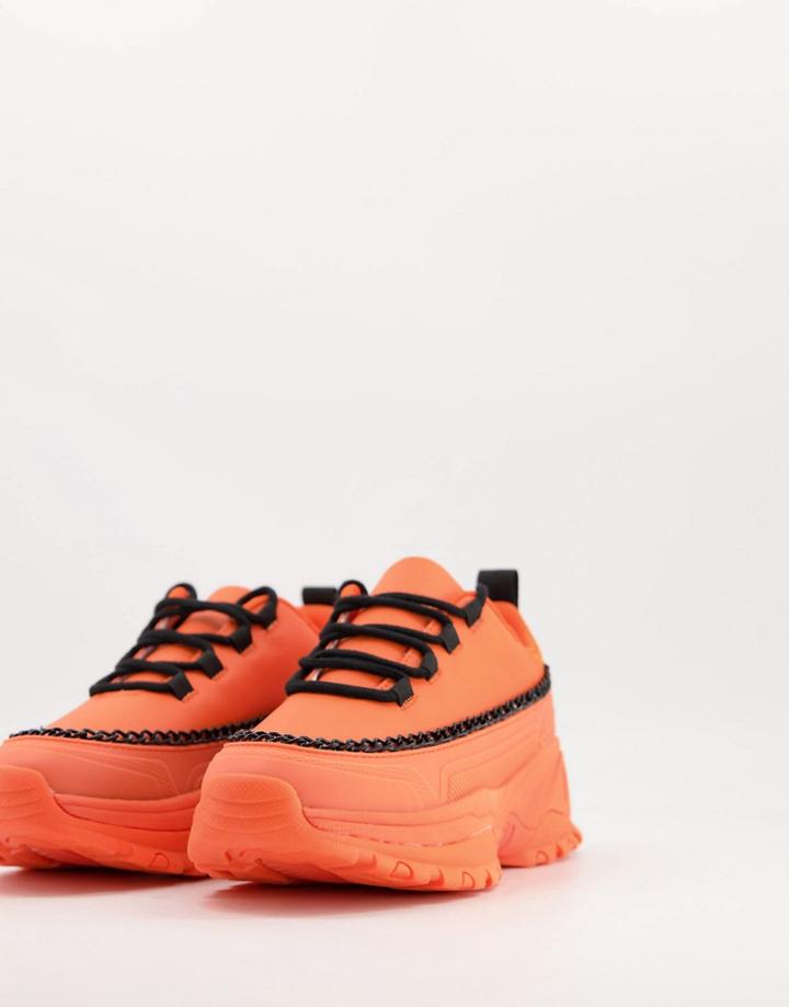 Asos Design Danielle Chain Chunky Sneakers In Orange & Black