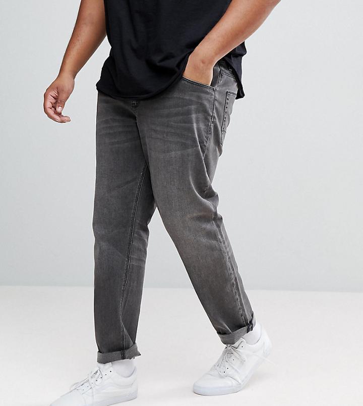 Asos Plus Slim Jeans In Washed Black - Black