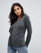 Only Flin Bias Asymmetric Frill Side Long Sleeved Top - Gray