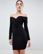 Missguided Bardot Wrap Mini Dress - Black