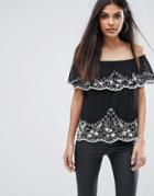 Lipsy Off Shoulder Top With Beading - Black
