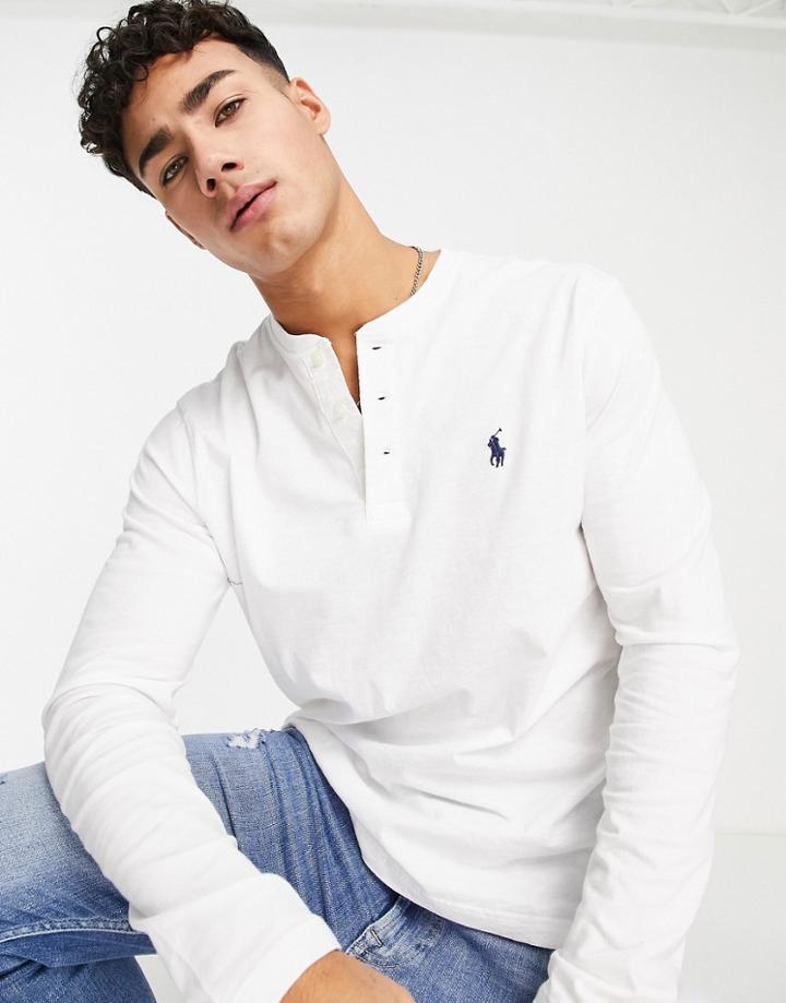 Polo Ralph Lauren Player Logo Slub Henley Long Sleeve Top In White