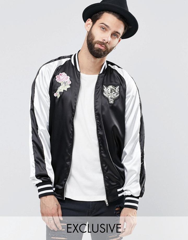 Reclaimed Vintage Souvenir Bomber Jacket - Black