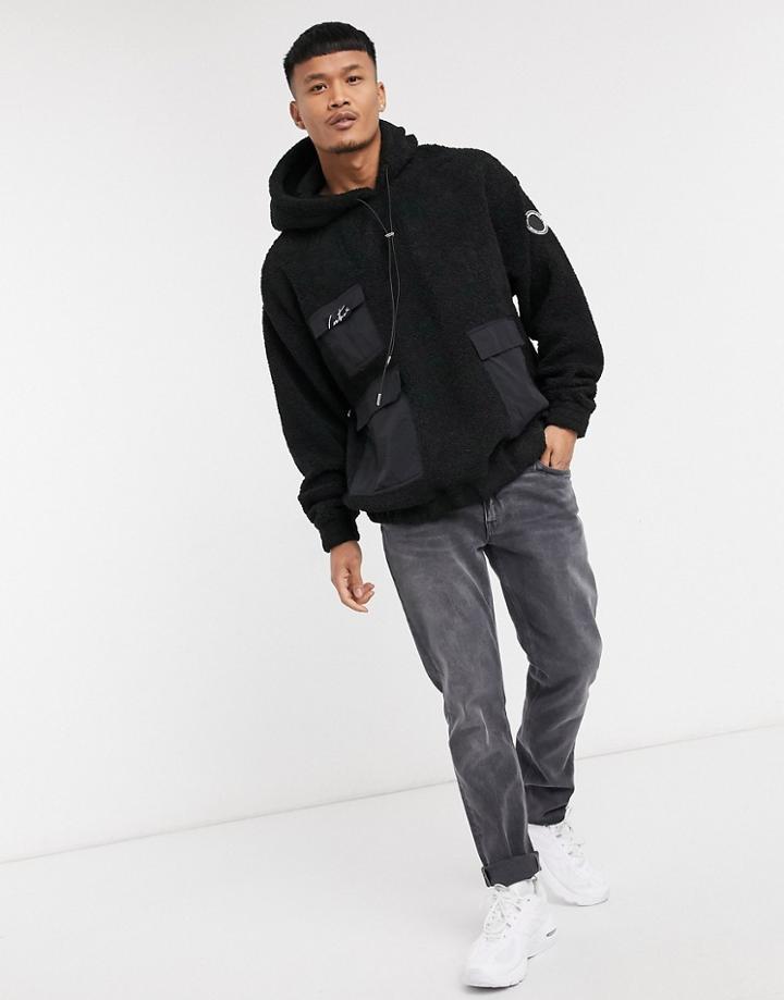 The Couture Club Oversized Borg Hoodie With Tonal Pockets In Black