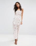 Boohoo Ruched Cami Strap Floral Print Maxi Dress - White