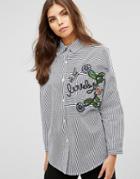 Ax Paris Stripey Embroidered Shirt - Blue