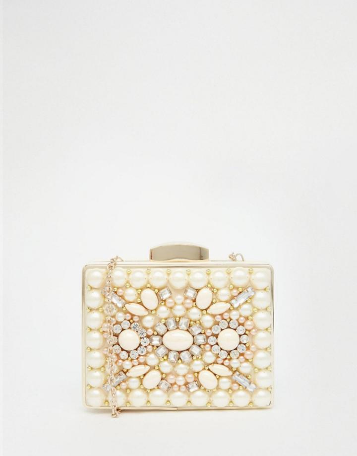 Aldo Box Clutch With Rhinestone Detail In Nude - Nude Combo