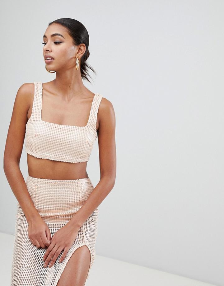 In The Style Tammy Hembrow Embroidered Sequin Crop Top-beige