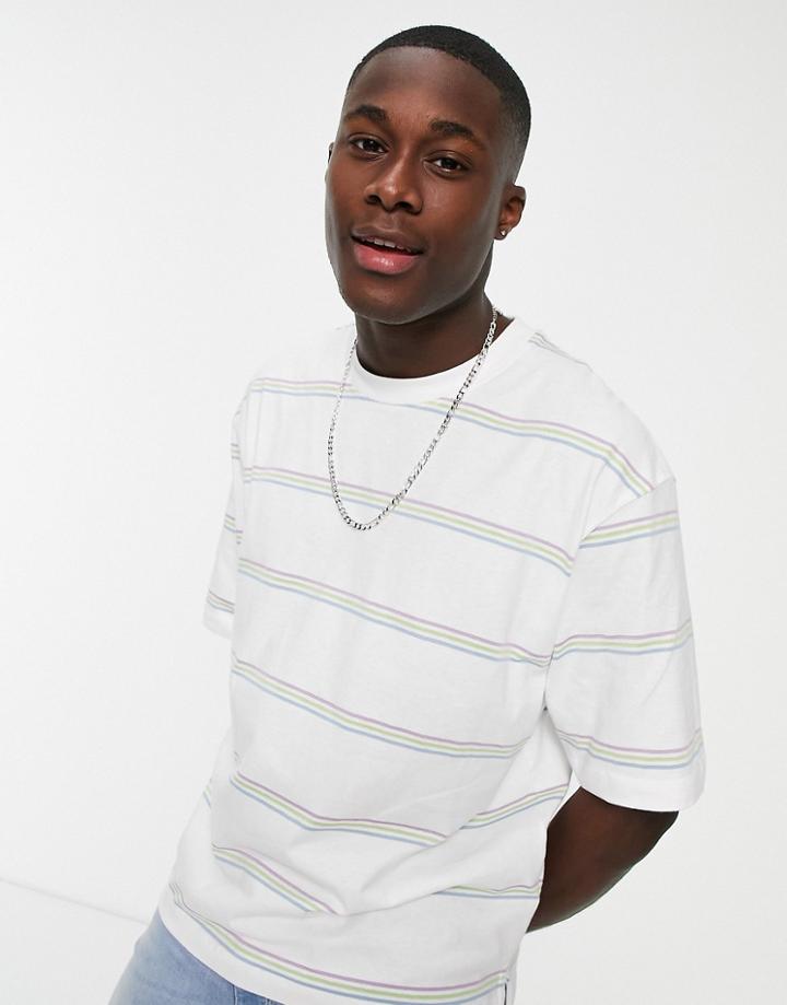 Topman Oversized Stripe T-shirt In Multi-white