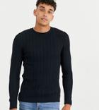 Asos Design Tall Muscle Fit Cable Sweater In Navy