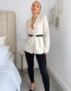 4th & Reckless Blazer With Contrast Belt In Cream-white
