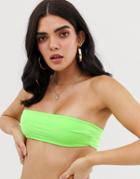 Boohoo Bandeau Bikini Top In Neon Green - Green