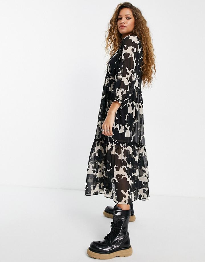 Topshop Recycled Polyester Throw-on Midi Dress In Mono-multi