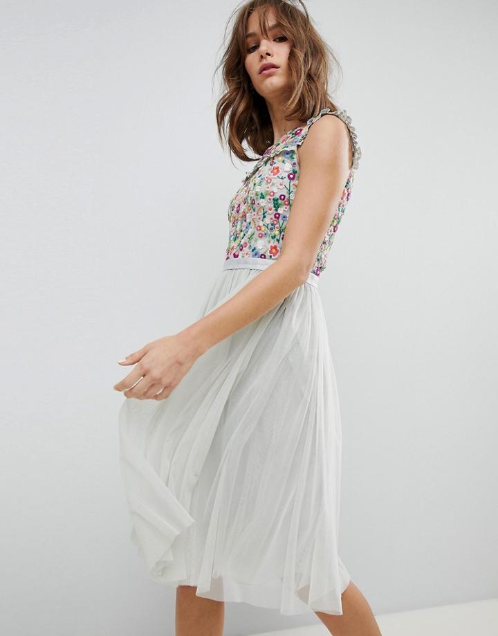 Needle & Thread Daisy Embroidered Midi Dress - Blue