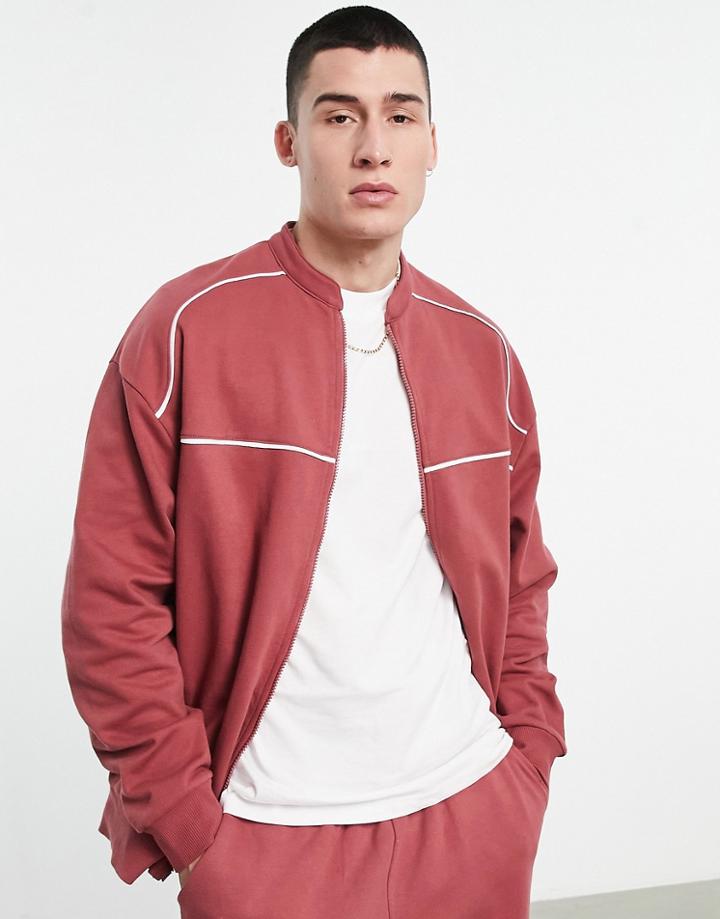Asos Design Oversized Jersey Track Jacket With Piping In Red - Part Of A Set