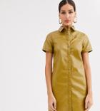 Glamorous Tall Shirt Dress In Soft Faux Leather-green
