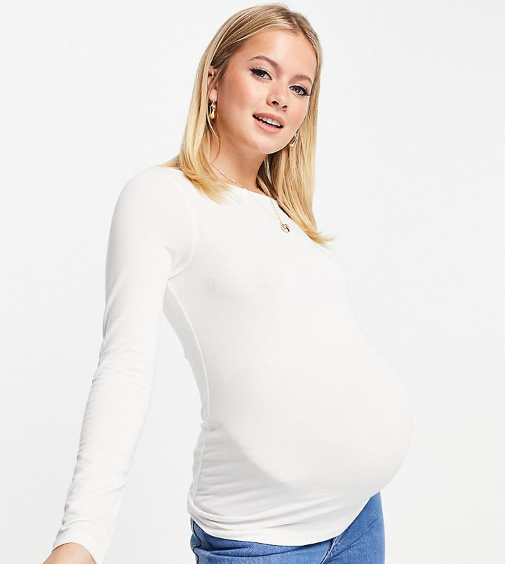 Asos Design Maternity Long Sleeve Top With Slash Neck In White