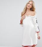 Asos Maternity Off Shoulder Dress With Pretty Embroidery - White