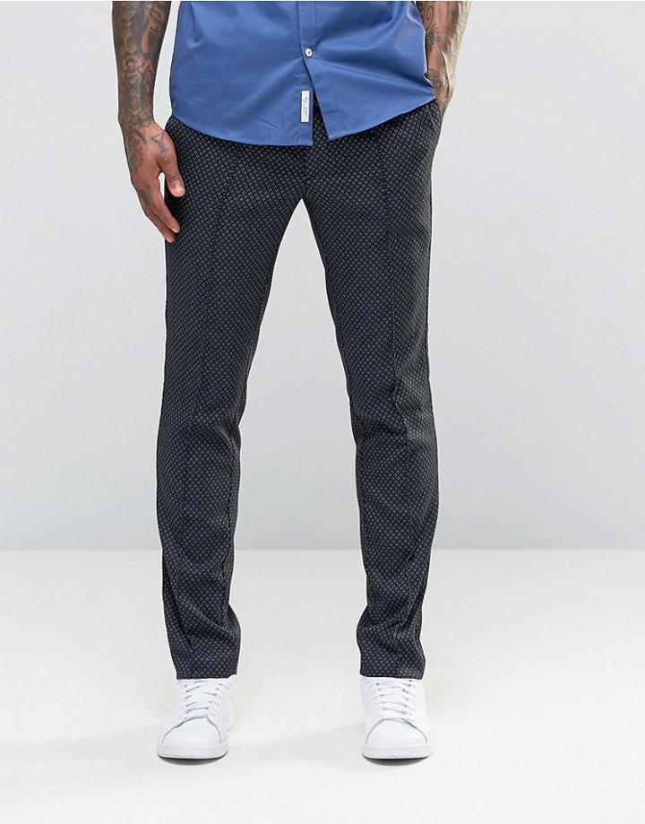 Asos Slim Smart Pant In Navy Jacquard - Navy
