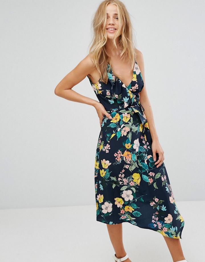 Bershka Strappy Floral Asymmetric Dress - Multi