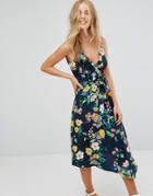 Bershka Strappy Floral Asymmetric Dress - Multi
