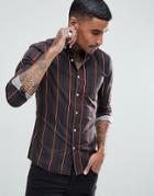 Asos Skinny Fit Vintage Stripe Shirt In Red - Red