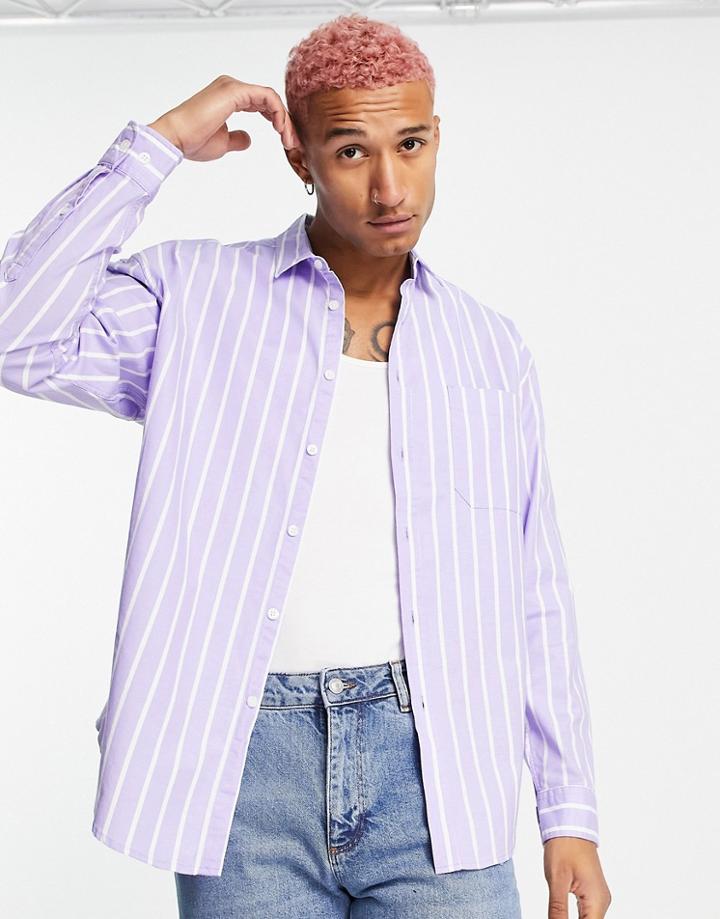 Asos Design 90s Oversized Stripe Shirt In Lilac-purple