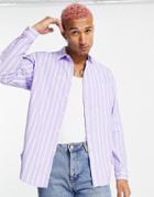Asos Design 90s Oversized Stripe Shirt In Lilac-purple