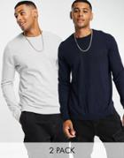 Asos Design 2-pack Cotton Sweaters In Gray & Navy - Save-multi