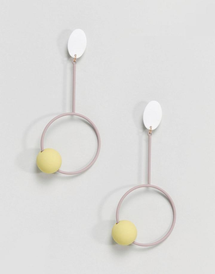 Asos Matte Color Open Circle And Ball Drop Earrings - Multi