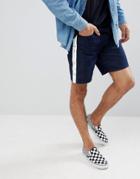 Asos Design Denim Shorts In Slim Indigo With Side Stripe And Poppers - Blue