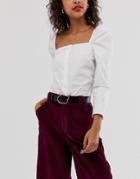 Asos Design Leather Jeans Belt With Abstract Buckle In Rose Gold-black