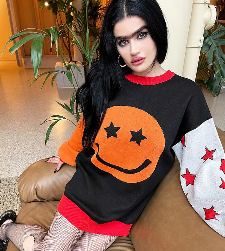 Labelrail X Sophia Hadjipanteli Oversized Sweater In Multi With Smile Graphic