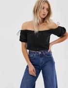 Asos Design Zip Front Bardot Top - Black