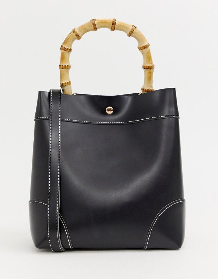 Glamorous Black Cross Body Bag With Bamboo Handle