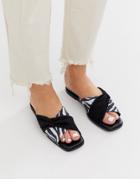 Asos White Wallflower Leather Bow Detail Flat Sandals In Black And Zebra - Multi