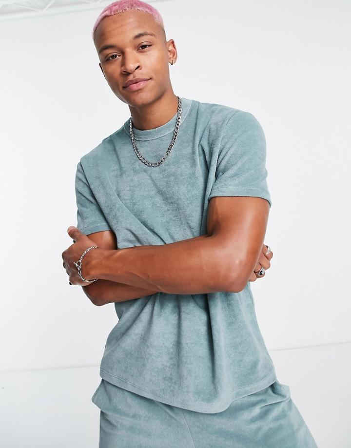 Asos Design Relaxed T-shirt In Green Towelling