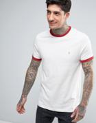 Farah Groves Ringer T-shirt Slim Fit In Ecru/red - White