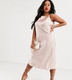 Skylar Rose Plus Midi Cami Dress In Hammered Satin-pink