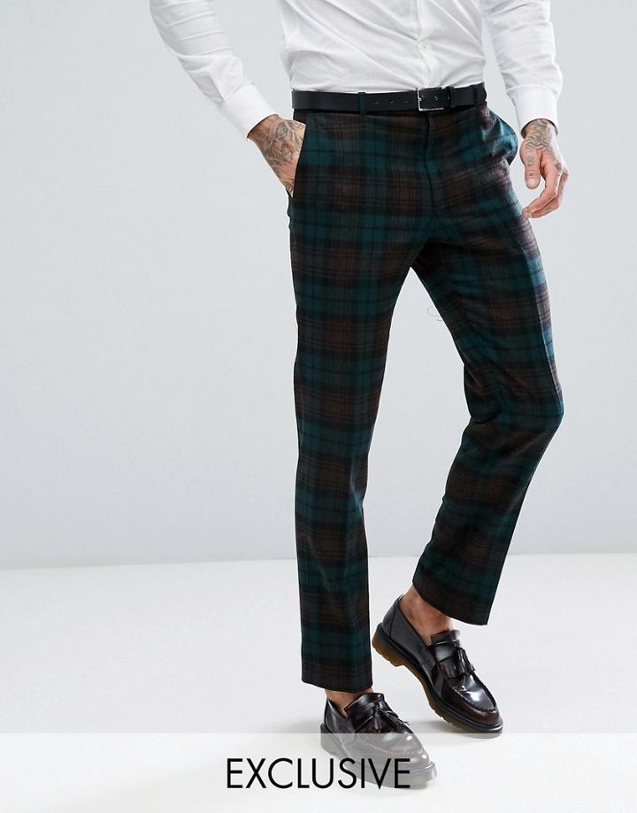 Heart & Dagger Slim Suit Pants In Plaid - Green