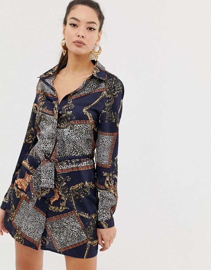 Club L Scarf Print Shirt Dress-multi