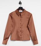 Collusion Satin Shirt Set In Brown