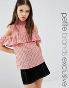 Fashion Union Petite Victor Cold Shoulder Ruffle Detail Blouse - Pink