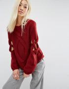 Oneon Hand Knitted Jumper With Cable And Open Lattice Sleeve - Red