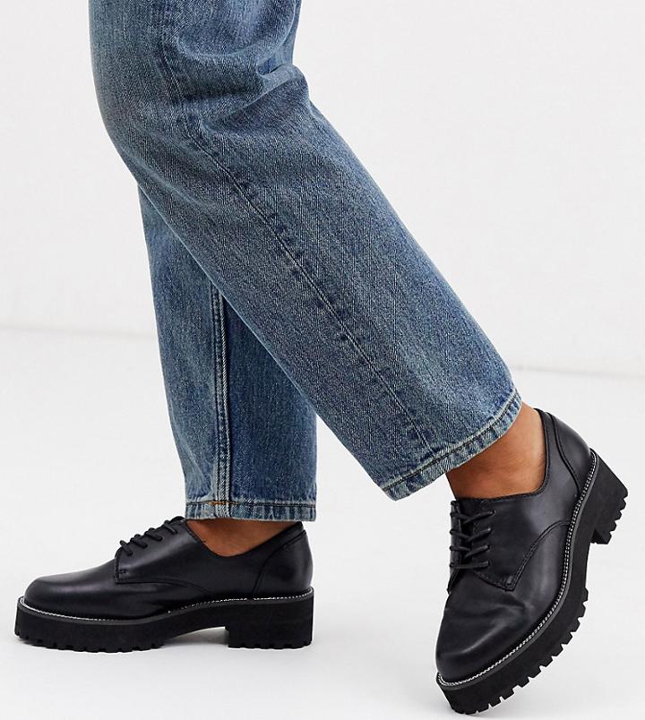Asos Design Wide Fit Valve Chunky Chain Lace Up Flat Shoes In Black