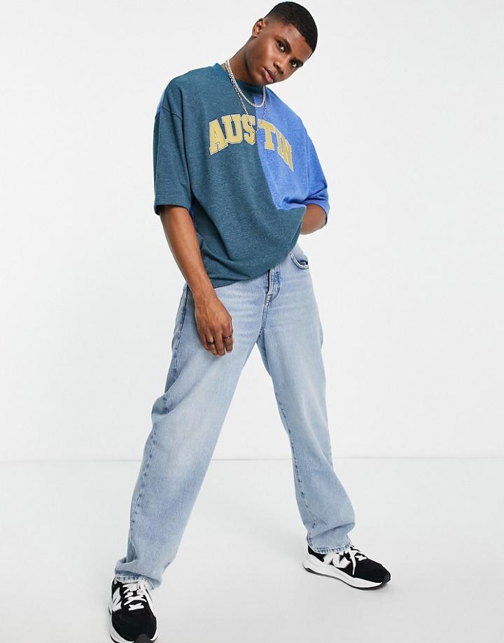 Asos Design Oversized T-shirt In Brushed Heather Color Block With Chest Print-multi