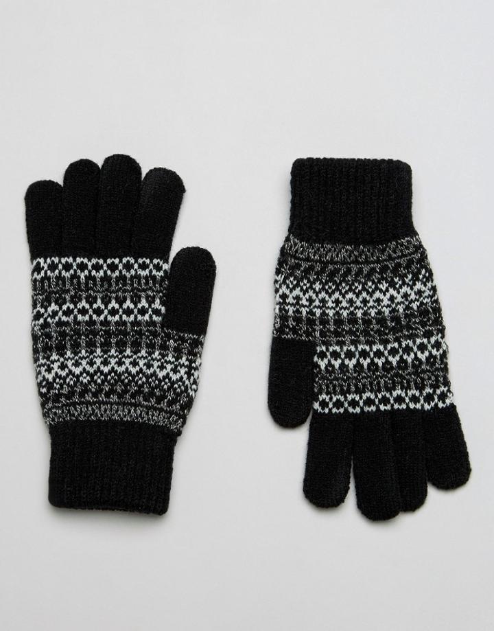 Asos Fairisle Gloves In Black - Black