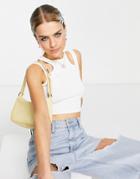 Pull & Bear Cut Out Strap Cropped Tank In Beige-neutral