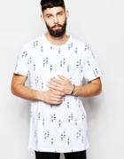 Waven T-shirt Baard Longline All Over Print - White